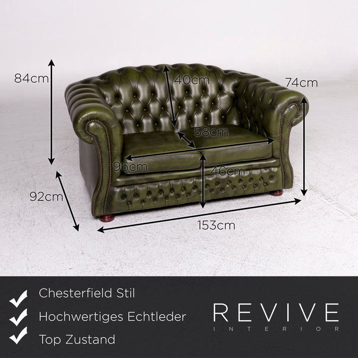 Chesterfield Leder Sofa Grün Zweisitzer Retro Couch #9621