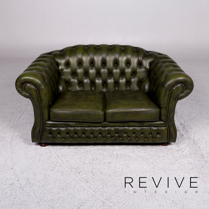 Chesterfield Leder Sofa Grün Zweisitzer Retro Couch #9621