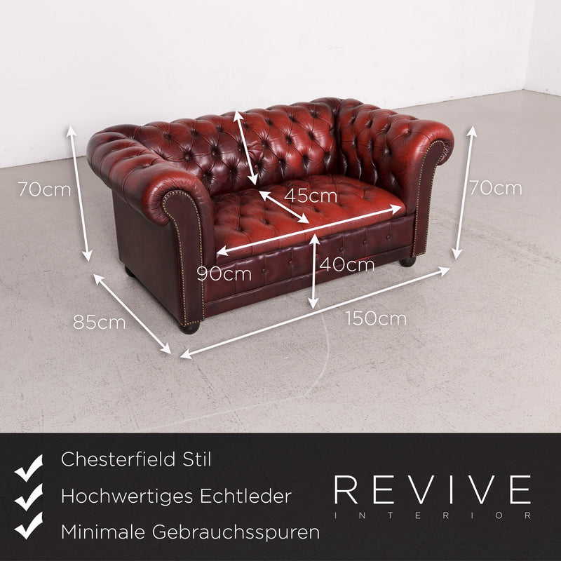 Chesterfield Leder Sofa Rot Zweisitzer Echtleder Vintage Retro 