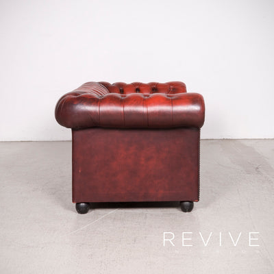 Chesterfield Leder Sofa Rot Zweisitzer Echtleder Vintage Retro #8394