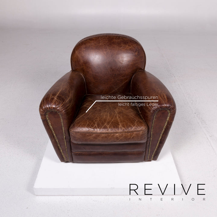 Chesterfield Leder Garnitur Braun 1x Dreisitzer 1x Sessel Retro #11841