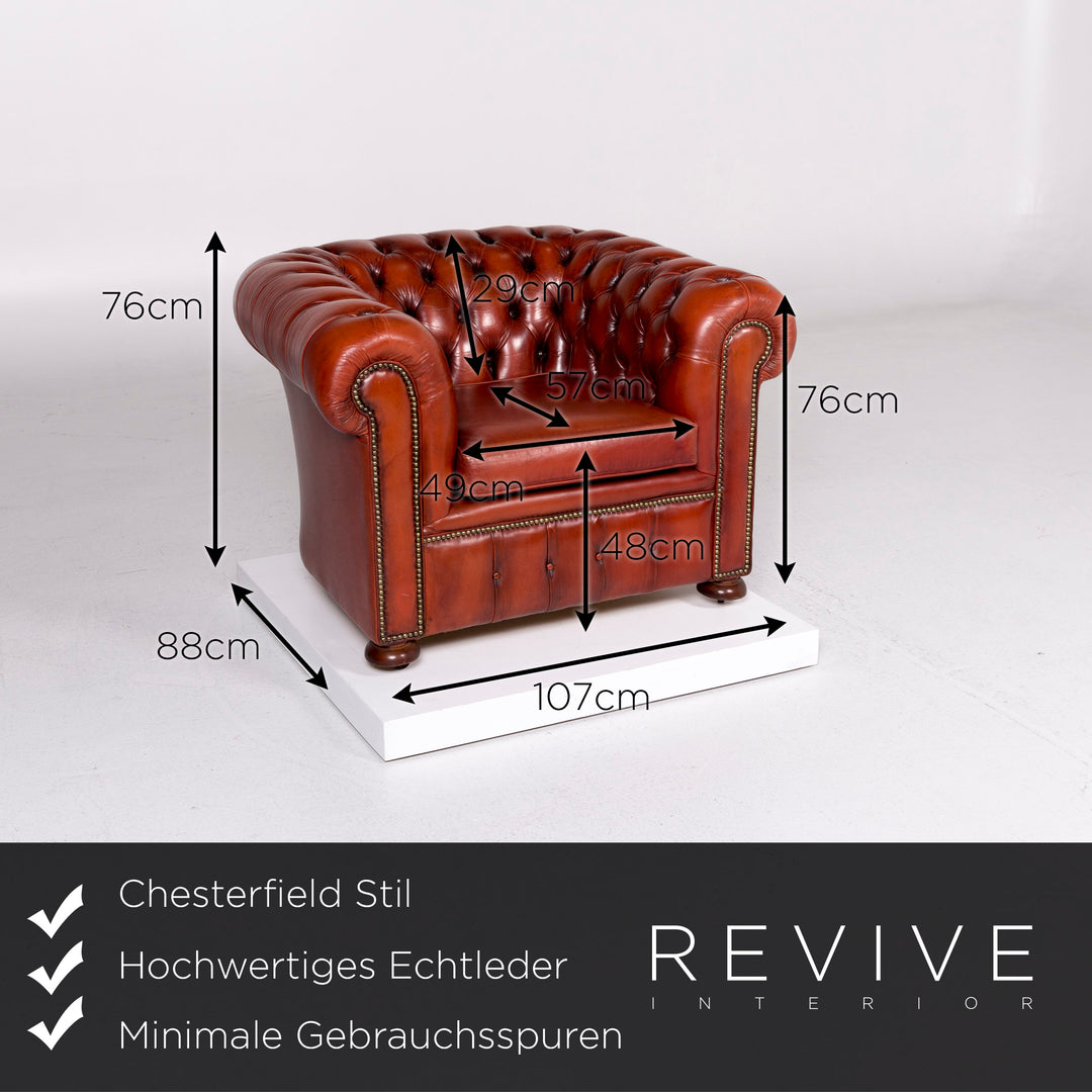 Chesterfield Leder Sofa Garnitur Braun Rotbraun Kupfer Rost 1x Dreisitzer 2x Sessel Retro #11073