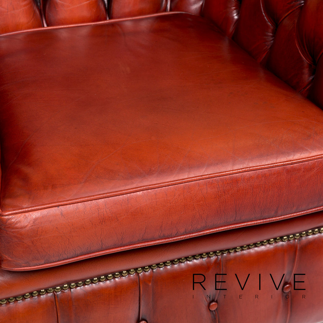 Chesterfield Leder Sofa Garnitur Braun Rotbraun Kupfer Rost 1x Dreisitzer 2x Sessel Retro #11073