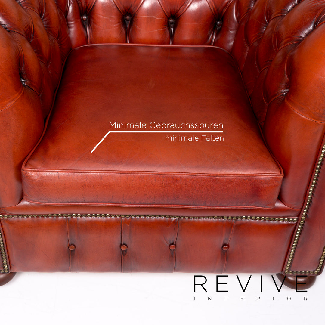 Chesterfield Leder Sofa Garnitur Braun Rotbraun Kupfer Rost 1x Dreisitzer 2x Sessel Retro #11073