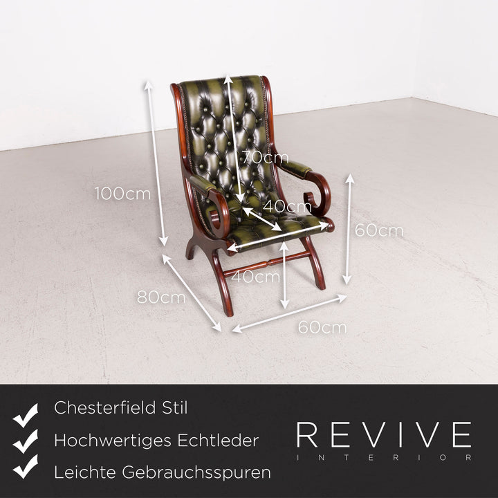 Chesterfield Leder Sessel Garnitur Grün Echtleder Hocker Vintage Retro #8436