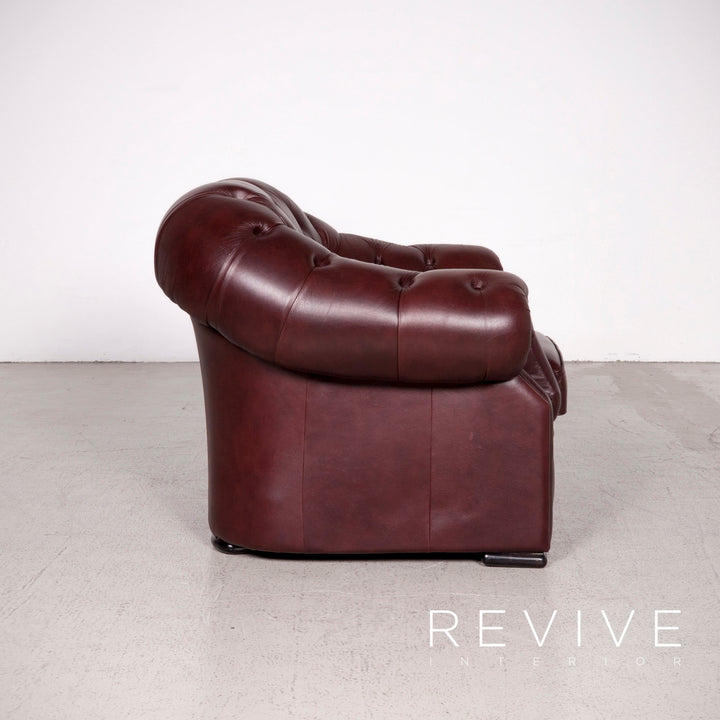 Chesterfield Leder Sessel Rot Echtleder Stuhl Vintage Retro #7926