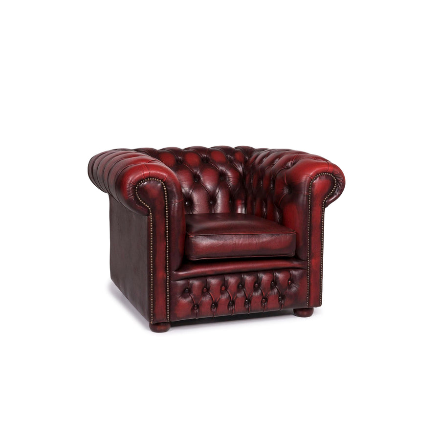 Chesterfield Leather Armchair Red Burgundy Retro #11675