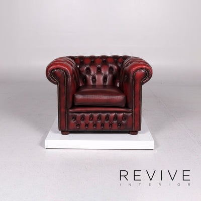 Chesterfield Leder Sessel Rot Weinrot Retro #11675
