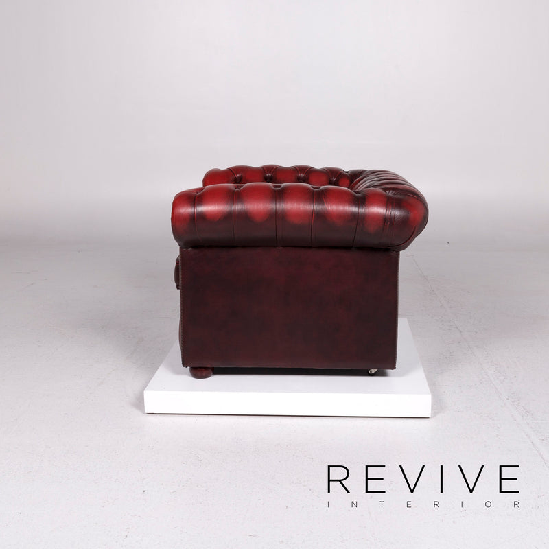 Chesterfield Leder Sessel Rot Weinrot Retro 