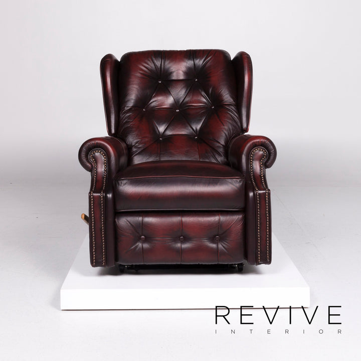 Fauteuil Chesterfield en cuir rouge avec fonction relaxation #10729