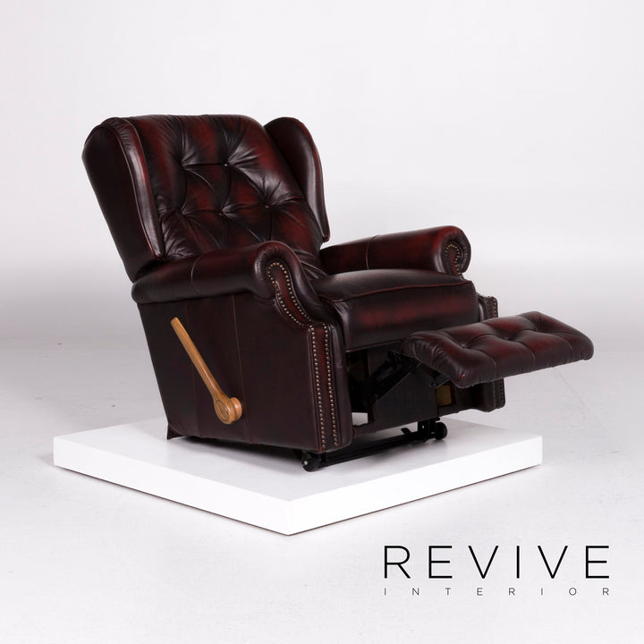 Fauteuil Chesterfield en cuir rouge avec fonction relaxation #10729