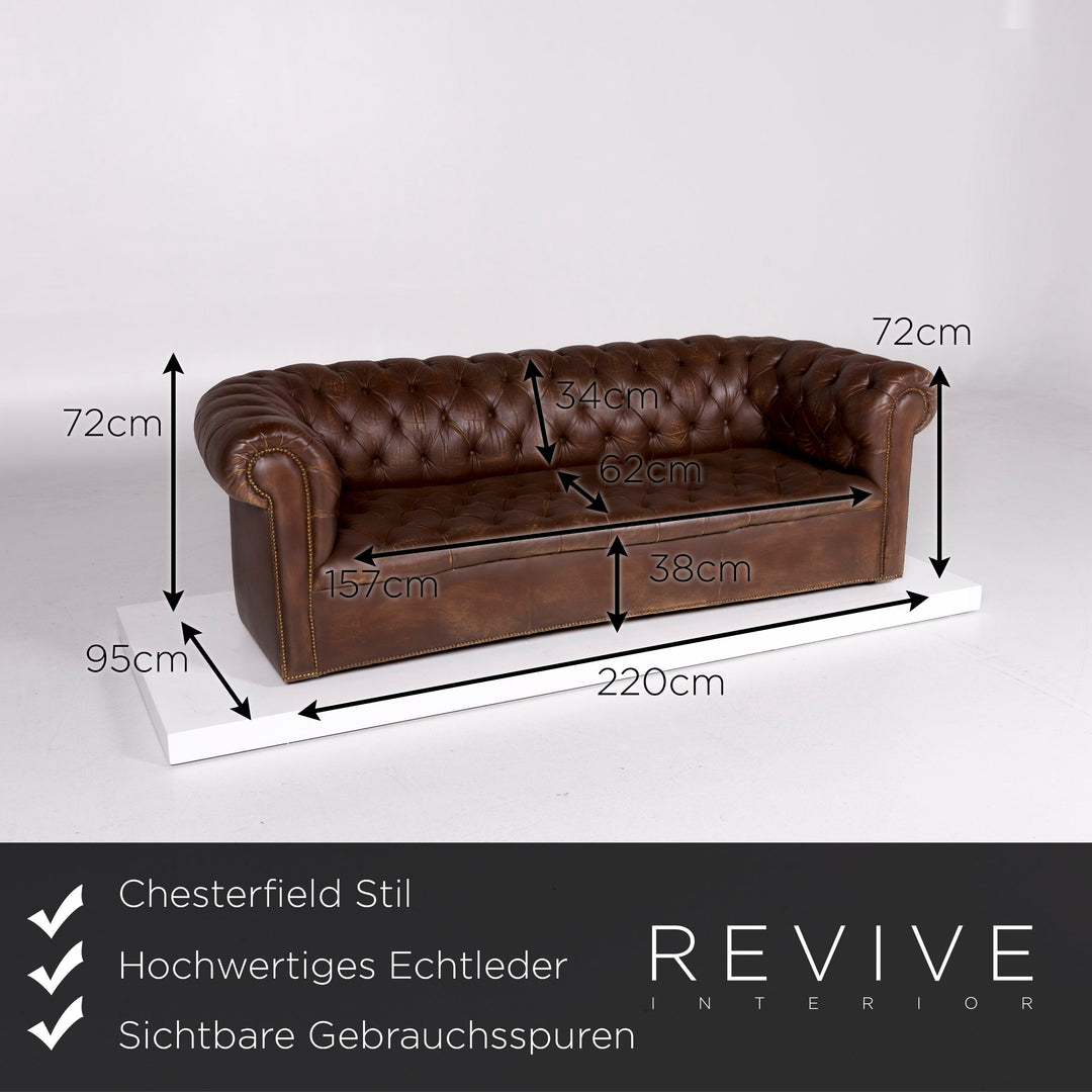 Chesterfield Designer Leder Sofa Garnitur Braun 2x Dreisitzer Retro #9567