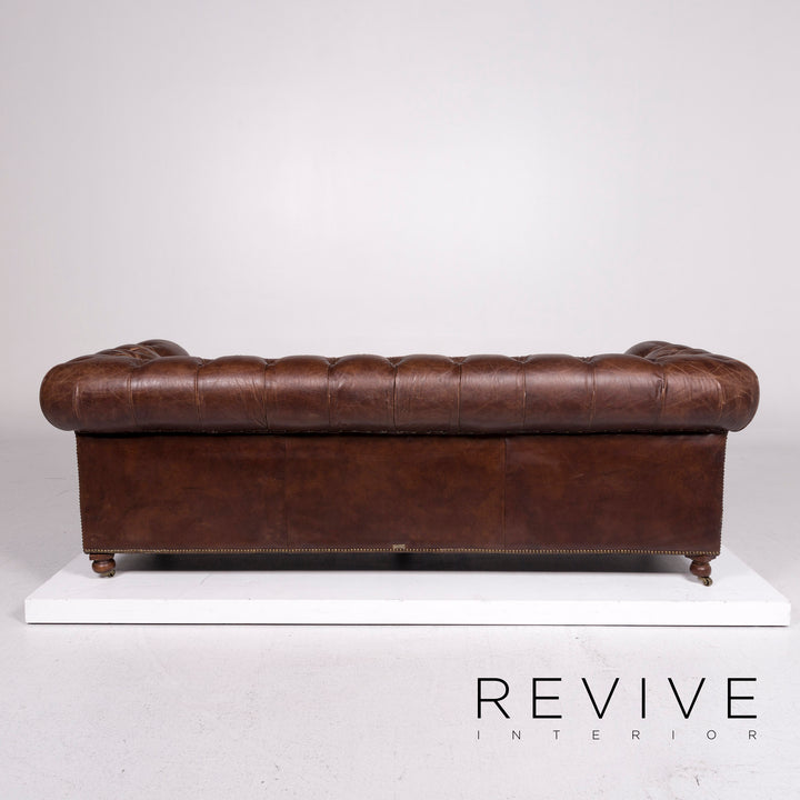Chesterfield Leder Garnitur Braun 1x Dreisitzer 1x Sessel Retro #11841
