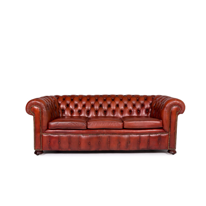 Chesterfield Leder Sofa Braun Kupfer Rotbraun Dreisitzer Retro Couch #10926
