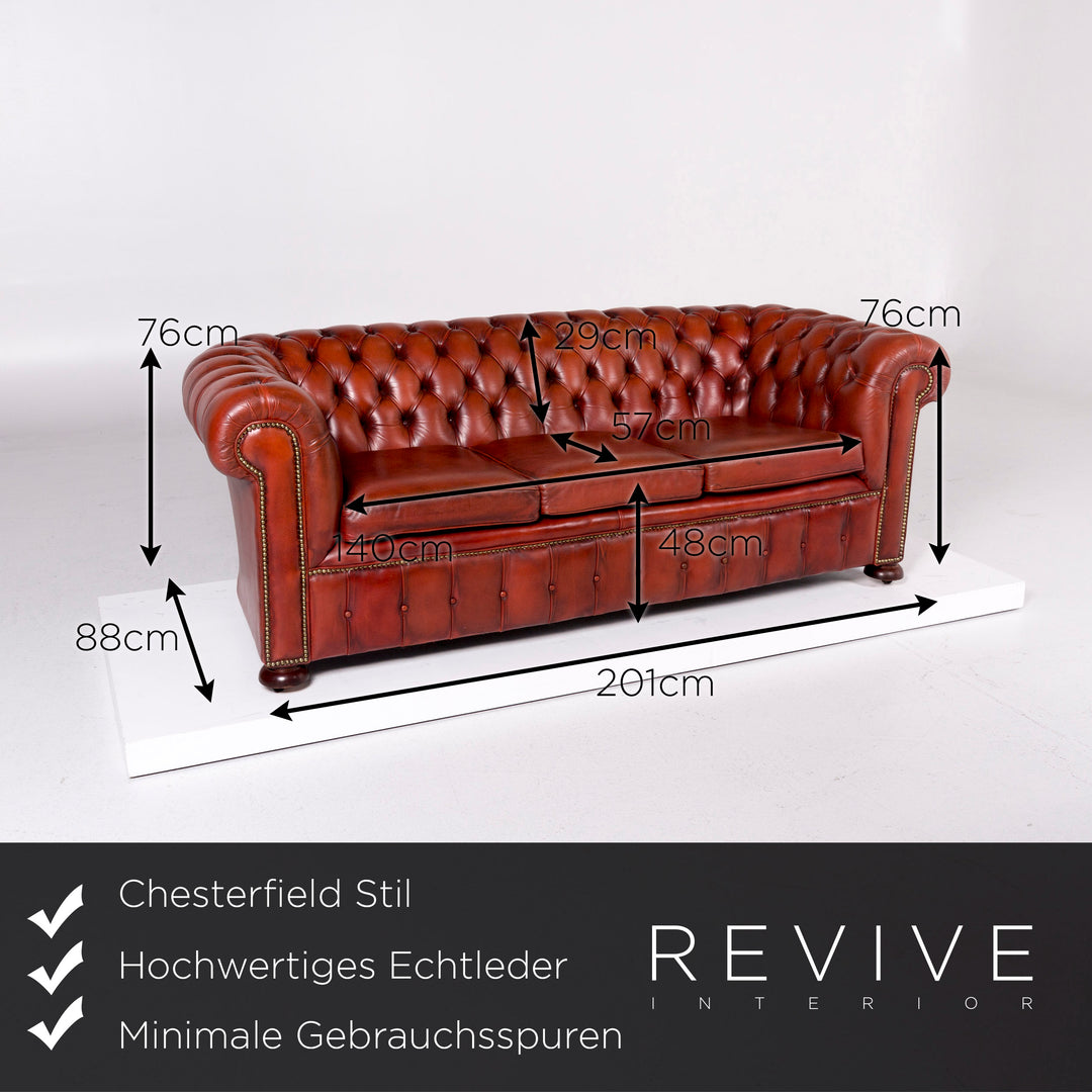 Chesterfield Leder Sofa Braun Kupfer Rotbraun Dreisitzer Retro Couch #10926