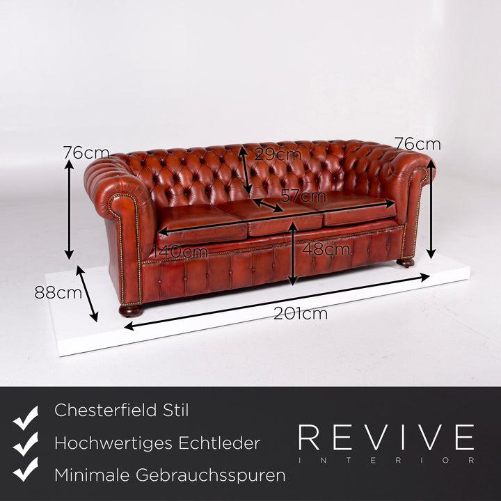 Chesterfield Leder Sofa Garnitur Braun Rotbraun Kupfer Rost 1x Dreisitzer 2x Sessel Retro #11073