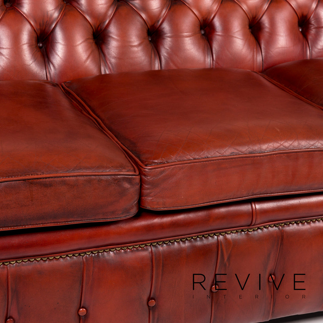 Chesterfield Leder Sofa Garnitur Braun Rotbraun Kupfer Rost 1x Dreisitzer 2x Sessel Retro #11073