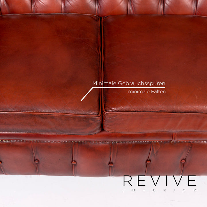 Chesterfield Leder Sofa Garnitur Braun Rotbraun Kupfer Rost 1x Dreisitzer 2x Sessel Retro #11073