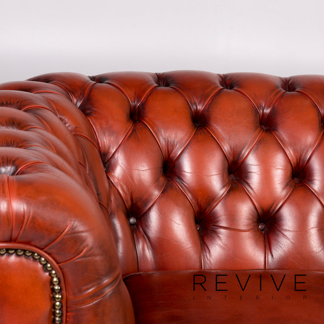 Chesterfield Leder Sofa Garnitur Braun Rotbraun Kupfer Rost 1x Dreisitzer 2x Sessel Retro #11073