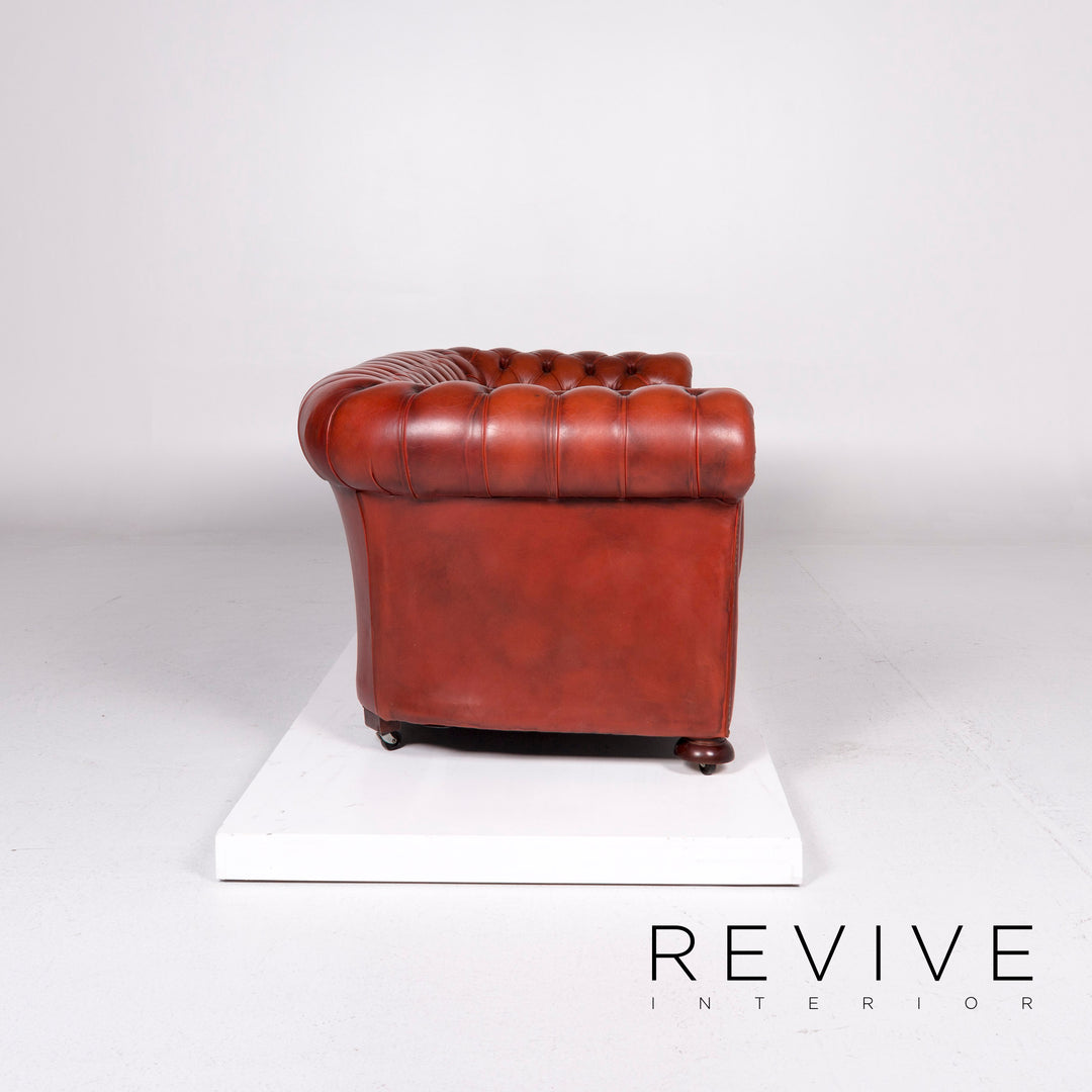 Chesterfield Leder Sofa Garnitur Braun Rotbraun Kupfer Rost 1x Dreisitzer 2x Sessel Retro #11073