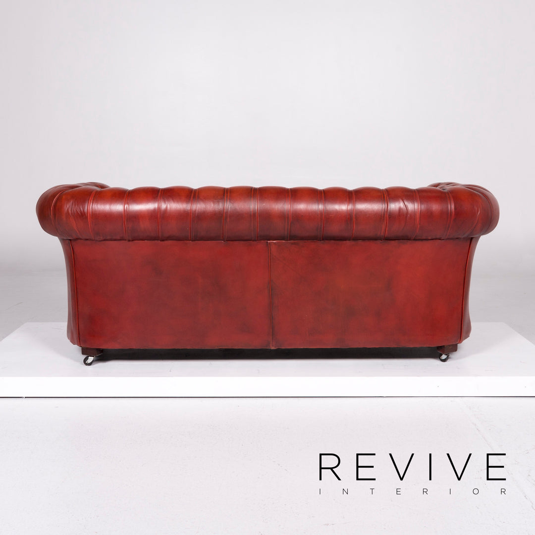 Chesterfield Leder Sofa Garnitur Braun Rotbraun Kupfer Rost 1x Dreisitzer 2x Sessel Retro #11073
