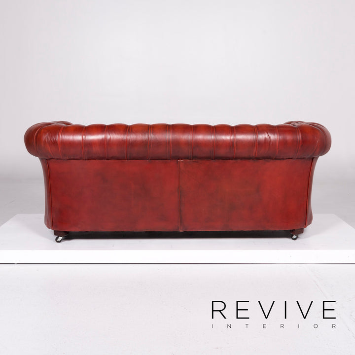Chesterfield Leder Sofa Garnitur Braun Rotbraun Kupfer Rost 1x Dreisitzer 2x Sessel Retro #11073