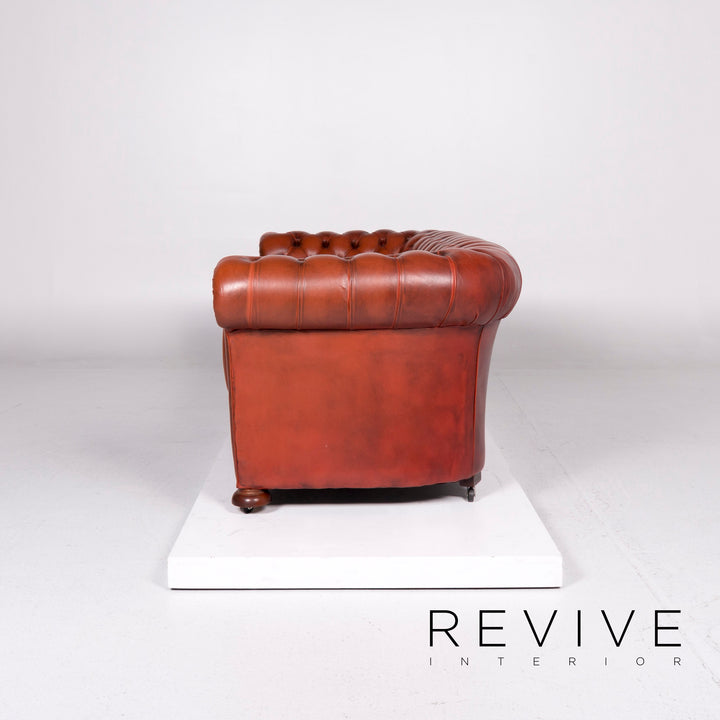 Chesterfield Leder Sofa Garnitur Braun Rotbraun Kupfer Rost 1x Dreisitzer 2x Sessel Retro #11073