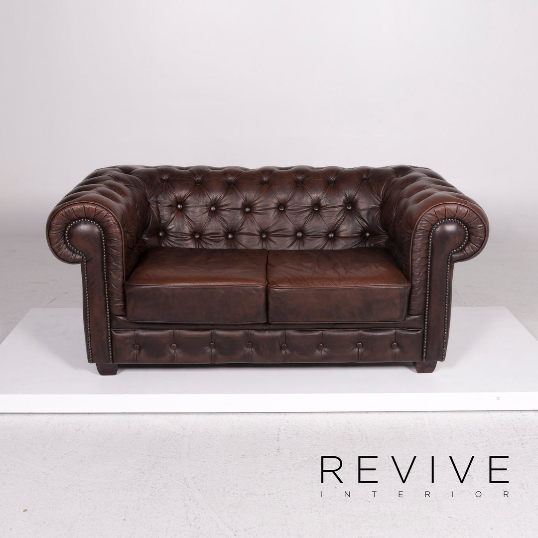 Chesterfield Leder Sofa Braun Zweisitzer Couch Retro Vintage #11917