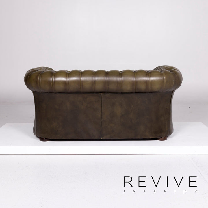 Chesterfield Leder Sofa Oliv Grün Zweisitzer Couch Echtleder Vintage