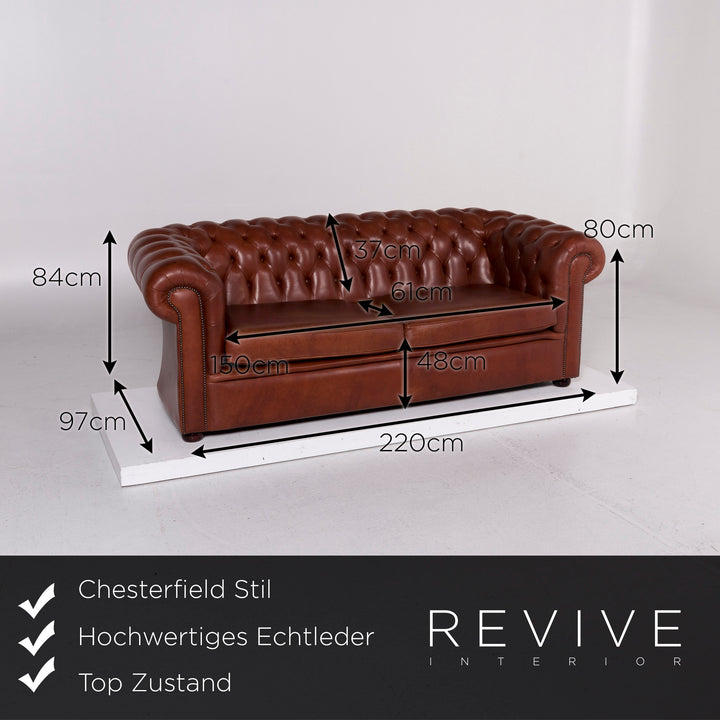 Chesterfield Leder Sofa Rot Braun Dreisitzer Couch Retro #11283