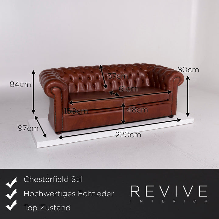 Ensemble canapé Chesterfield en cuir 1x trois places, 1x deux places, 1x fauteuil, 1x tabouret #11348