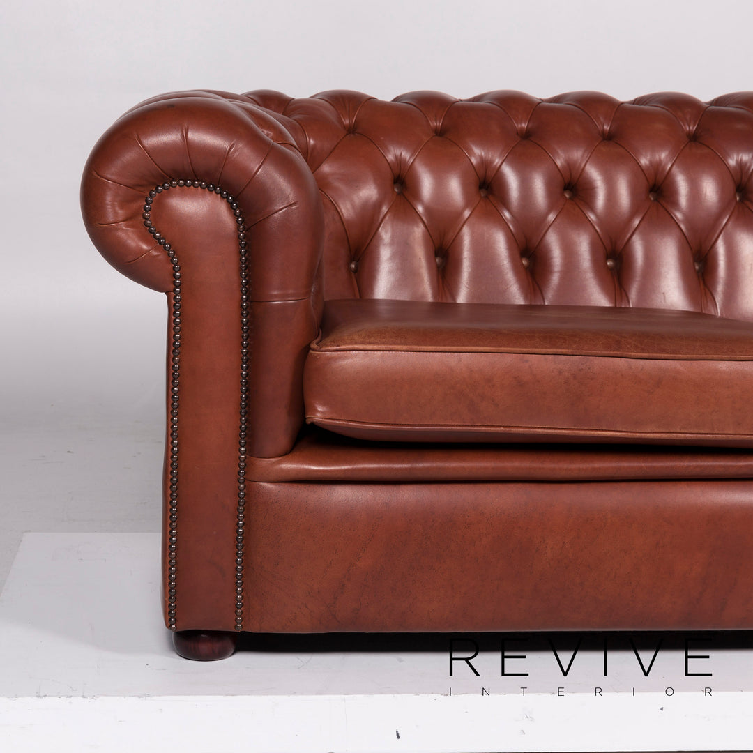 Chesterfield Leder Sofa Rot Braun Dreisitzer Couch Retro #11283