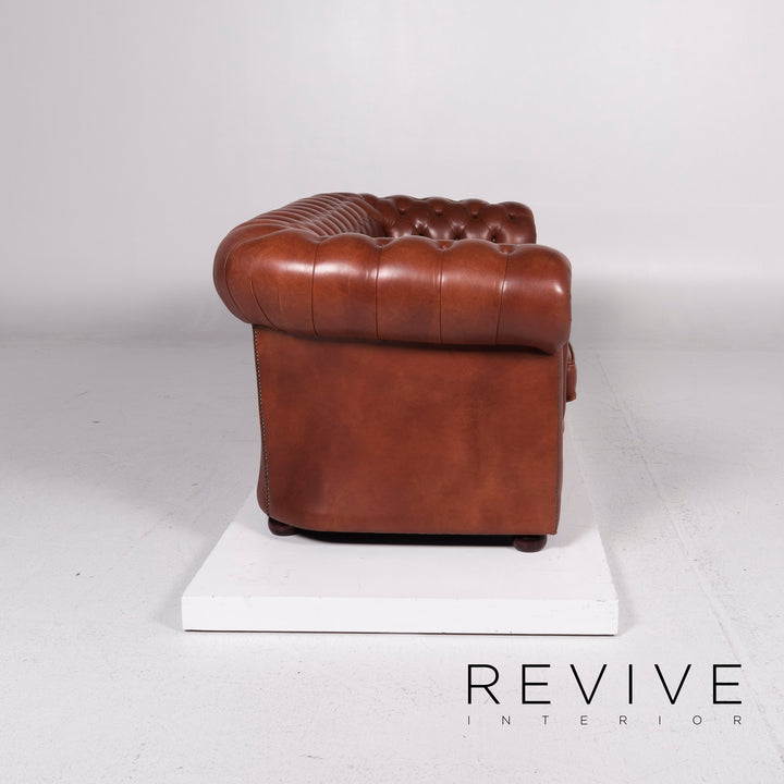 Chesterfield Leder Sofa Garnitur Rot Braun 1x Dreisitzer 1x Zweisitzer #11349
