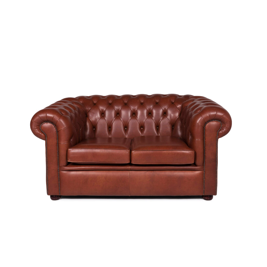 Chesterfield Leather Sofa Red Brown Two Seater Couch Retro #11284