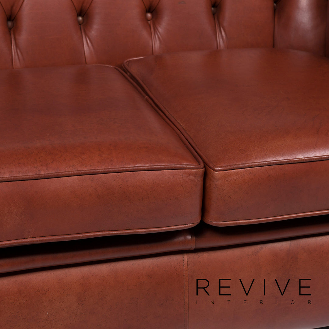 Ensemble canapé Chesterfield en cuir 1x trois places, 1x deux places, 1x fauteuil, 1x tabouret #11348