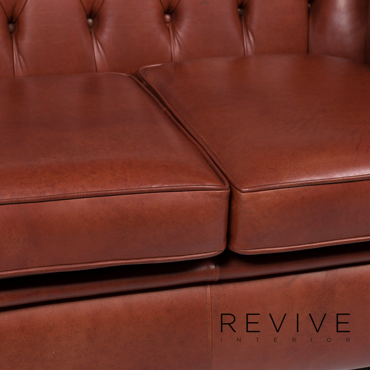Ensemble canapé Chesterfield en cuir 1x trois places, 1x deux places, 1x fauteuil, 1x tabouret #11348