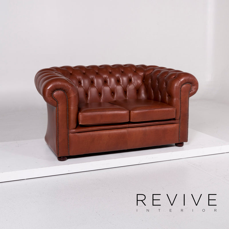 Chesterfield Leder Sofa Rot Braun Zweisitzer Couch Retro 