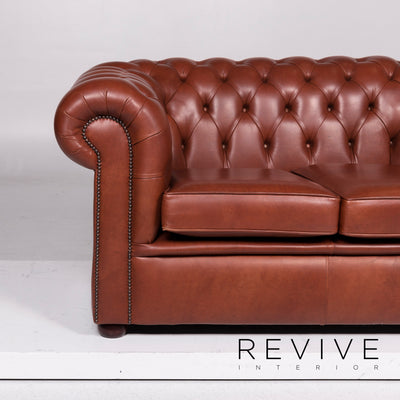 Chesterfield Leder Sofa Rot Braun Zweisitzer Couch Retro #11284