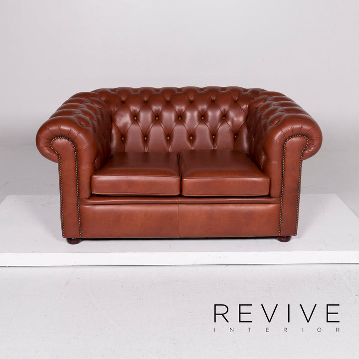Chesterfield Leder Sofa Rot Braun Zweisitzer Couch Retro #11284