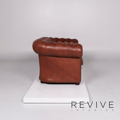 Chesterfield Leder Sofa Rot Braun Zweisitzer Couch Retro #11284