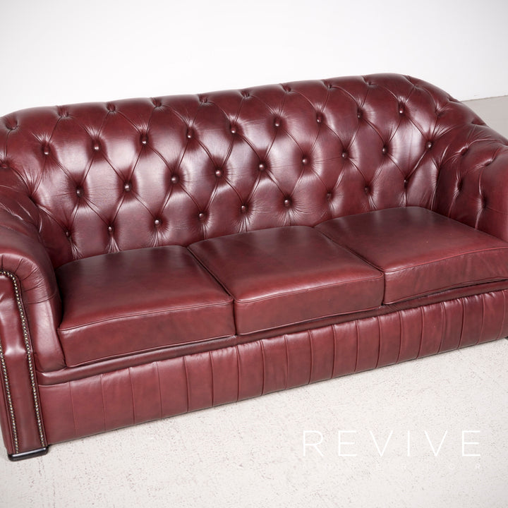 Chesterfield Leder Sofa Rot Echtleder Dreisitzer Couch Vintage Retro #7927