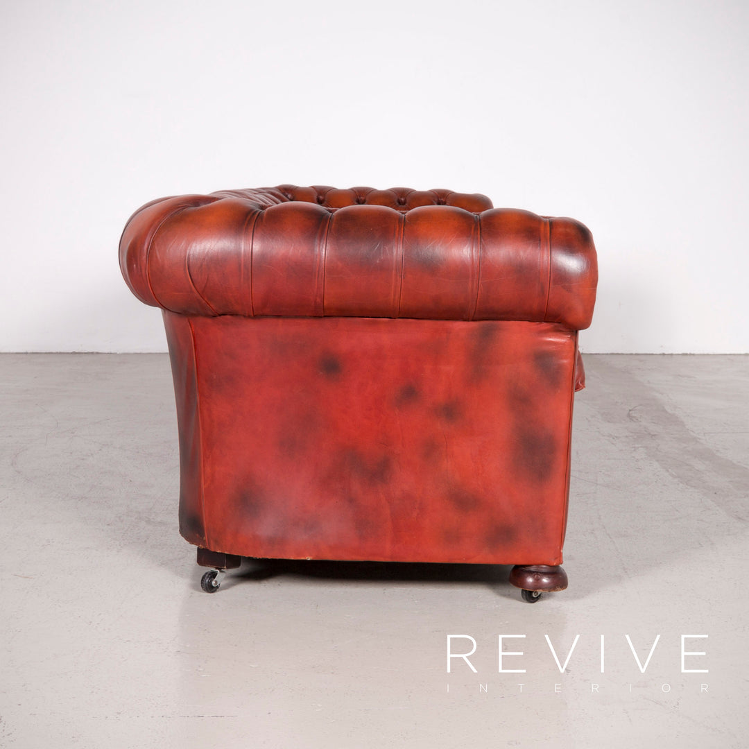Chesterfield Leder Sofa Rot Echtleder Viersitzer Couch Vintage Retro #7694