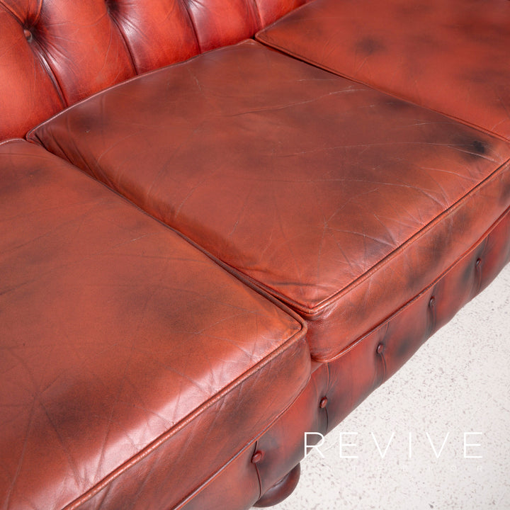 Chesterfield Leder Sofa Rot Echtleder Viersitzer Couch Vintage Retro #7694