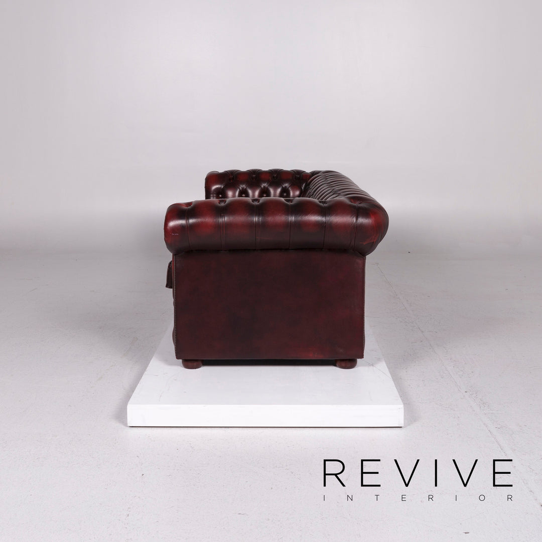 Chesterfield Leder Sofa Rot Weinrot Dreisitzer Retro Couch #11463