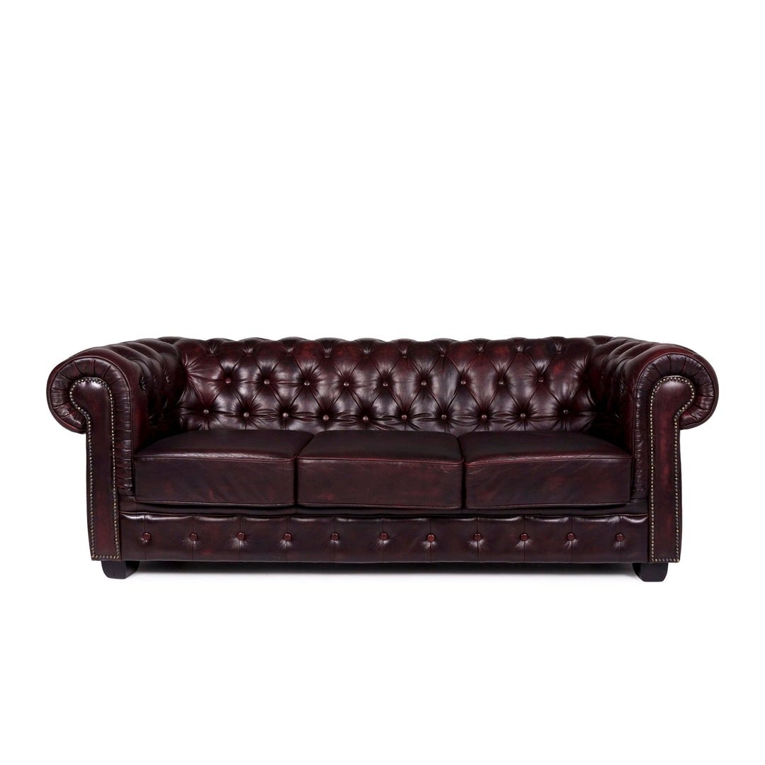 Chesterfield Leather Sofa Red Brown Brown Red Three Seater Retro Couch #11082