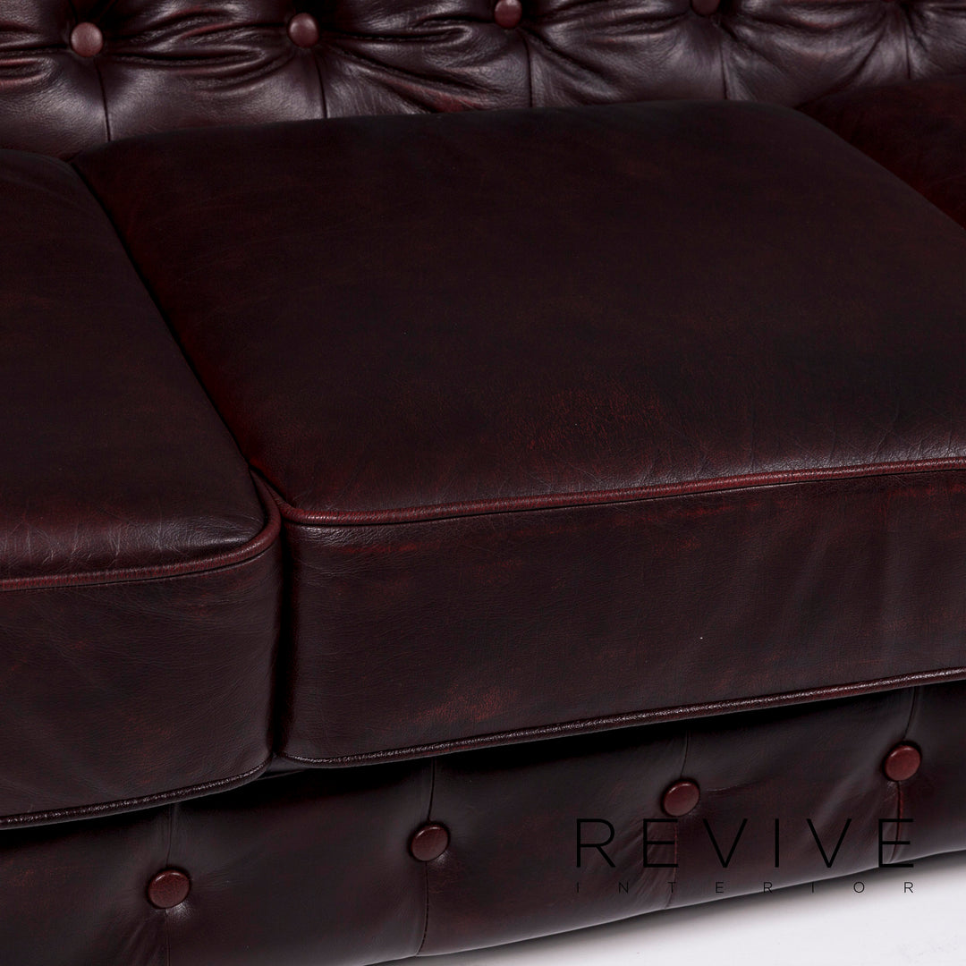 Chesterfield Leather Sofa Red Brown Brown Red Three Seater Retro Couch #11082