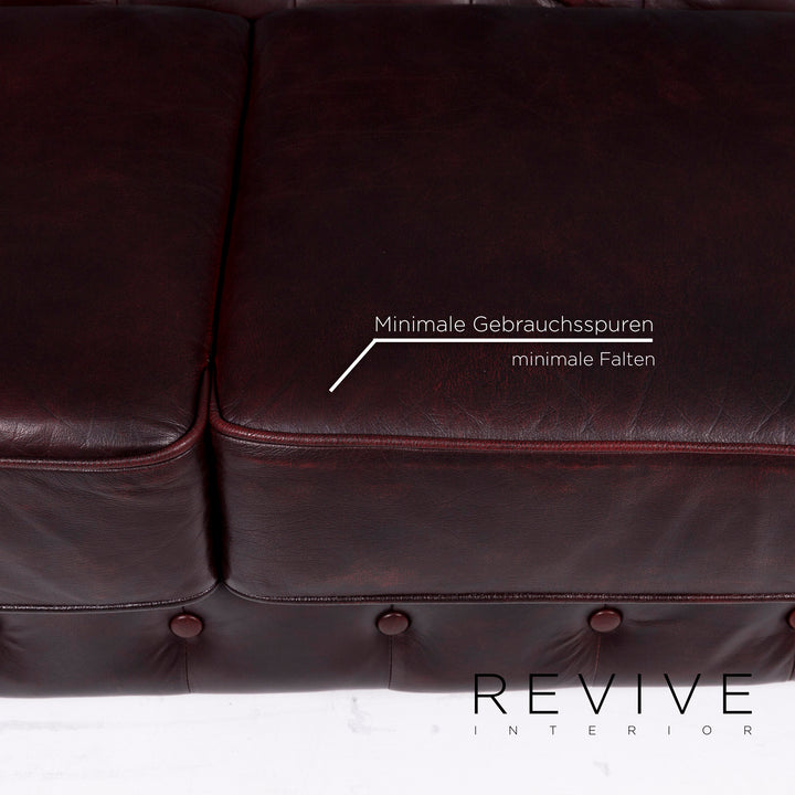 Chesterfield Leder Sofa Rotbraun Braun Rot Dreisitzer Retro Couch #11082