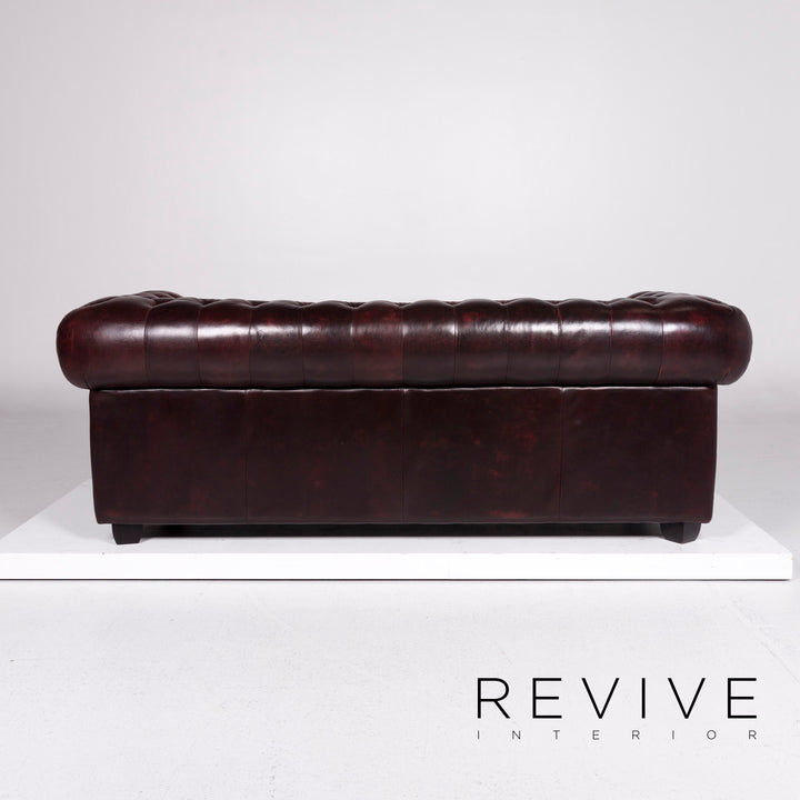 Chesterfield Leder Sofa Rotbraun Braun Rot Dreisitzer Retro Couch #11082