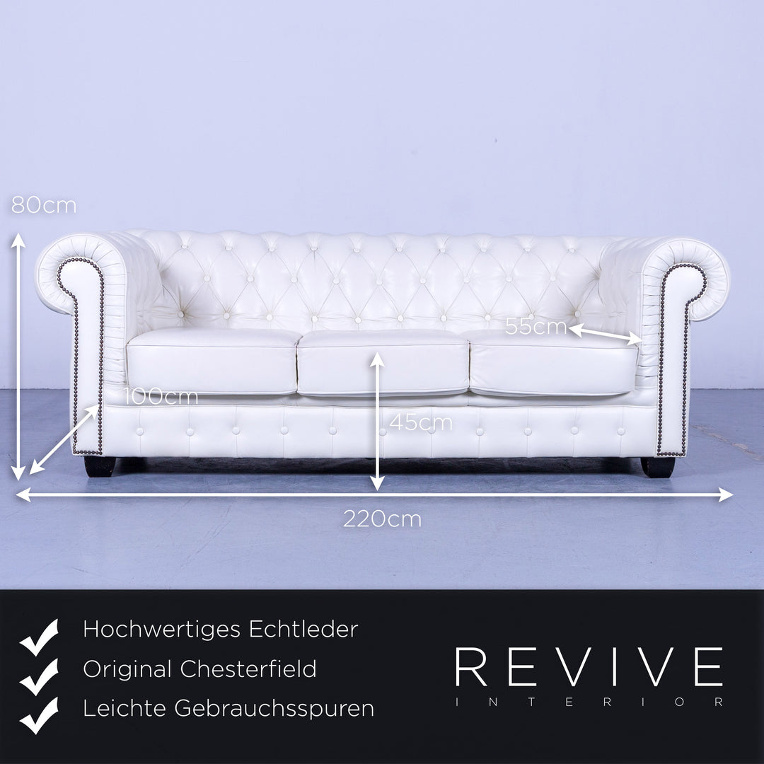 Chesterfield Leder Sofa Weiß Dreisitzer Couch Vintage Retro Echtleder #5248