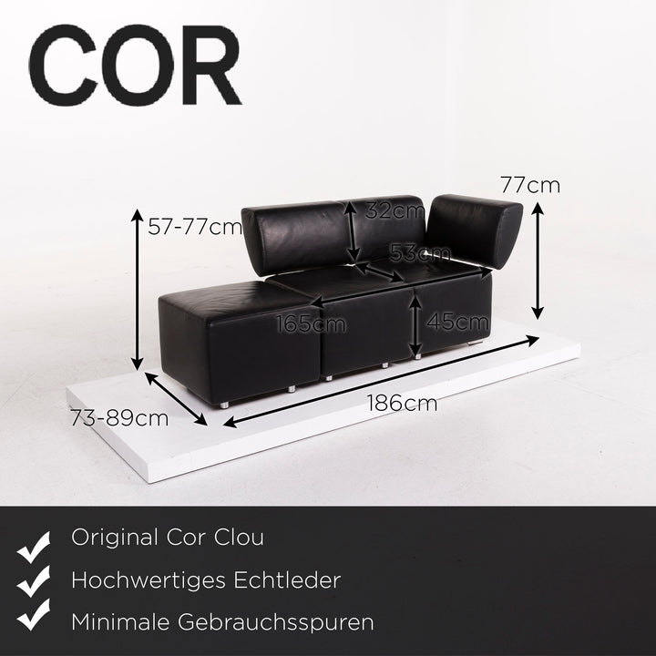 Cor Clou Leder Sofa Schwarz Dreisitzer Couch #12256